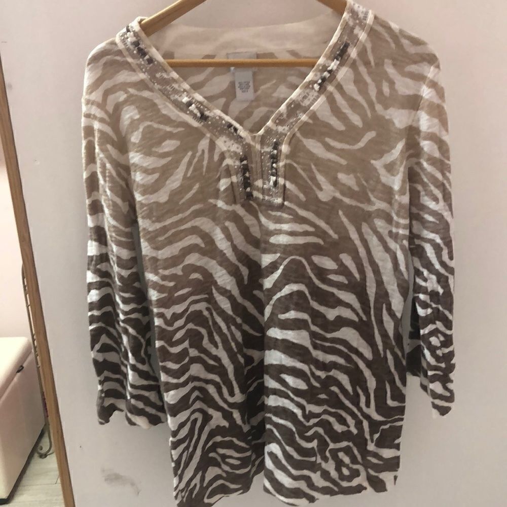Chico’s taupe ombre zebra tunic with beads 2 - Picture 6 of 8